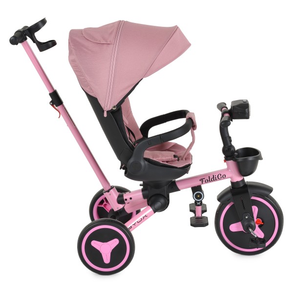Tricicleta Pliabila Byox FoldiGo Pink, Șezut Rotativ 360°, 2 Moduri, Copertină 3 Secțiuni, 12-60 Luni