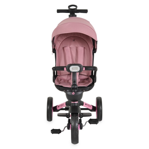 Tricicleta Pliabila Byox FoldiGo Pink, Șezut Rotativ 360°, 2 Moduri, Copertină 3 Secțiuni, 12-60 Luni