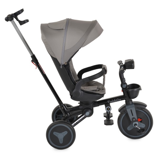 Tricicleta Pliabila Byox FoldiGo Grey, Șezut Rotativ 360°, 2 Moduri, Copertină 3 Secțiuni, 12-60 Luni