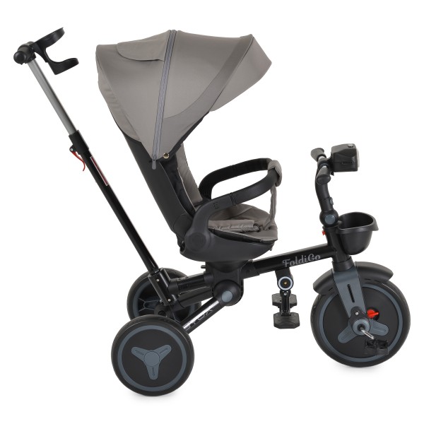 Tricicleta Pliabila Byox FoldiGo Grey, Șezut Rotativ 360°, 2 Moduri, Copertină 3 Secțiuni, 12-60 Luni