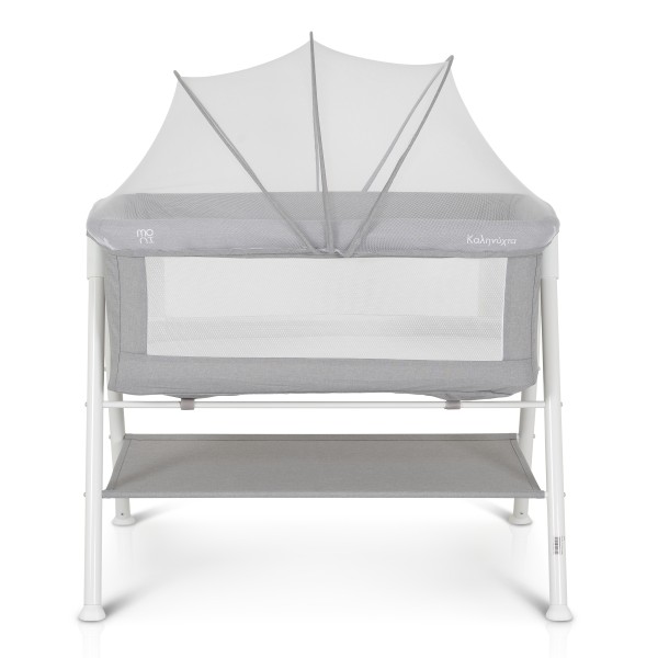 Pătuț Bebeluș Moni Kalinihta Grey, Pliabil, 2 Ferestre Plasă, Plasă Insecte, Raft Textil, 0 Luni+