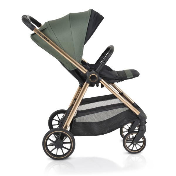 Cărucior 2în1 Cangaroo Hydra Green, Aluminiu, Coșuleț Nou-Născut, Ham 5 Puncte, Adaptor Maxi-Cosi, 0-4 Ani