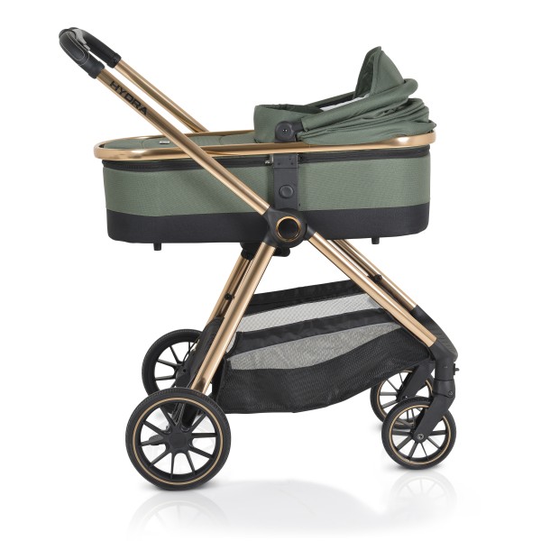 Cărucior 2în1 Cangaroo Hydra Green, Aluminiu, Coșuleț Nou-Născut, Ham 5 Puncte, Adaptor Maxi-Cosi, 0-4 Ani