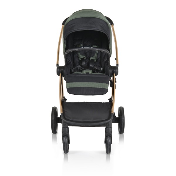 Cărucior 2în1 Cangaroo Hydra Green, Aluminiu, Coșuleț Nou-Născut, Ham 5 Puncte, Adaptor Maxi-Cosi, 0-4 Ani