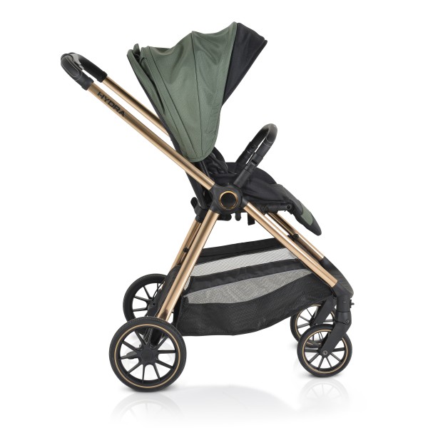 Cărucior 2în1 Cangaroo Hydra Green, Aluminiu, Coșuleț Nou-Născut, Ham 5 Puncte, Adaptor Maxi-Cosi, 0-4 Ani