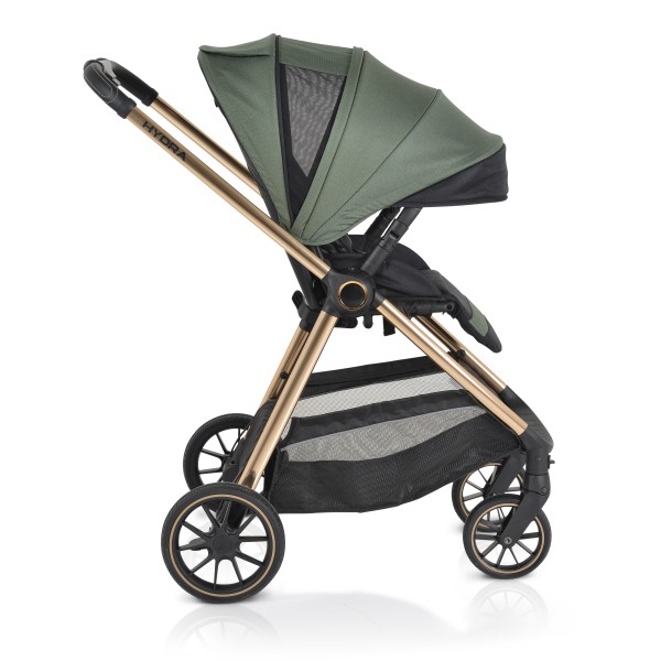 Cărucior 2în1 Cangaroo Hydra Green, Aluminiu, Coșuleț Nou-Născut, Ham 5 Puncte, Adaptor Maxi-Cosi, 0-4 Ani