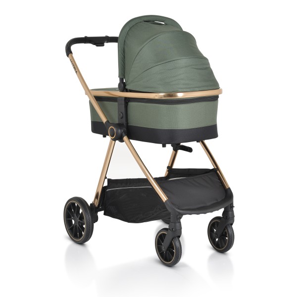 Cărucior 2în1 Cangaroo Hydra Green, Aluminiu, Coșuleț Nou-Născut, Ham 5 Puncte, Adaptor Maxi-Cosi, 0-4 Ani