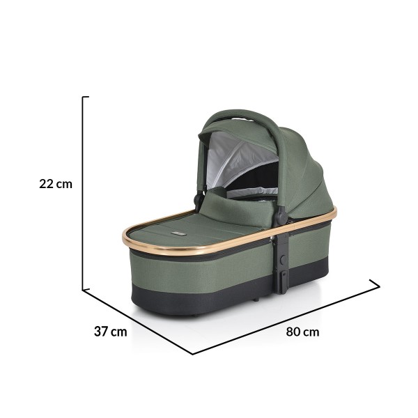 Cărucior 2în1 Cangaroo Hydra Green, Aluminiu, Coșuleț Nou-Născut, Ham 5 Puncte, Adaptor Maxi-Cosi, 0-4 Ani