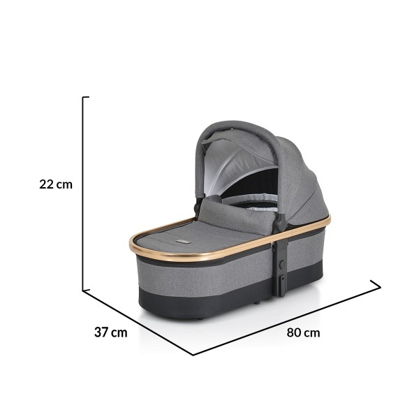Cărucior 2în1 Cangaroo Hydra Grey, Aluminiu, Coșuleț Nou-Născut, Ham 5 Puncte, Adaptor Maxi-Cosi, 0-4 Ani