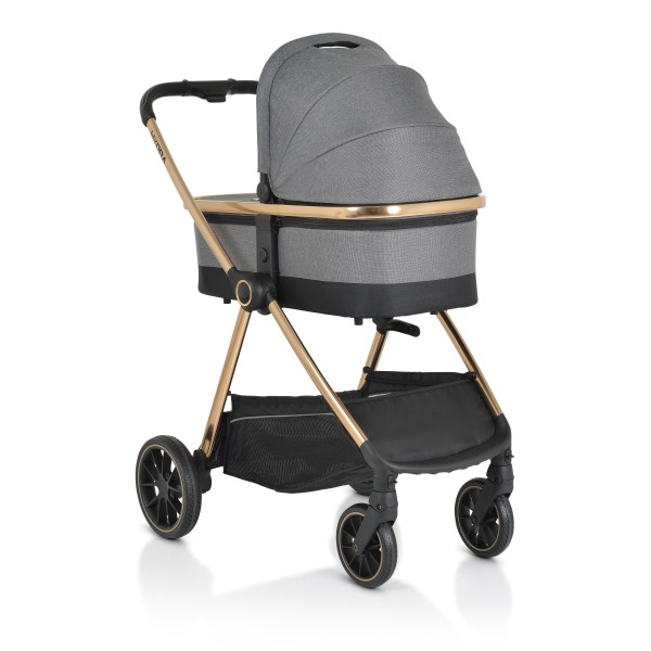 Cărucior 2în1 Cangaroo Hydra Grey, Aluminiu, Coșuleț Nou-Născut, Ham 5 Puncte, Adaptor Maxi-Cosi, 0-4 Ani