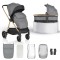 Cărucior 2în1 Cangaroo Hydra Grey, Aluminiu, Coșuleț Nou-Născut, Ham 5 Puncte, Adaptor Maxi-Cosi, 0-4 Ani