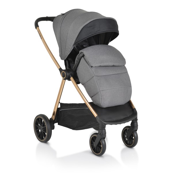 Cărucior 2în1 Cangaroo Hydra Grey, Aluminiu, Coșuleț Nou-Născut, Ham 5 Puncte, Adaptor Maxi-Cosi, 0-4 Ani