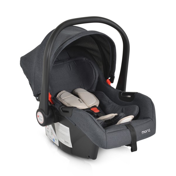 Scaun auto pentru bebeluși Moni Trio Beige – 40-87 cm, cu fața la direcția de mers, centură 3 puncte, copertină pliabilă și adaptoare incluse