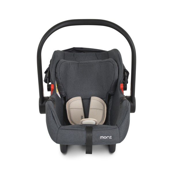 Scaun auto pentru bebeluși Moni Trio Beige – 40-87 cm, cu fața la direcția de mers, centură 3 puncte, copertină pliabilă și adaptoare incluse