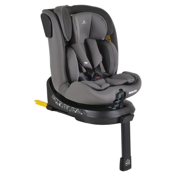 Scaun Auto Cangaroo Bravo Grey I-Size, ISOFIX, Rotativ 360°, SPS Lateral, 10 Poziții Tetieră, 40-150 cm