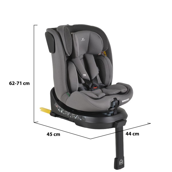 Scaun Auto Cangaroo Bravo Grey I-Size, ISOFIX, Rotativ 360°, SPS Lateral, 10 Poziții Tetieră, 40-150 cm