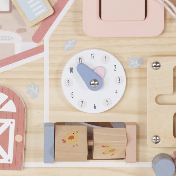 Tablă Educativă Montessori din Lemn Moni Toys, Casă de Fermă, Moară, Roți Dințate, Labirint, 3 Ani+