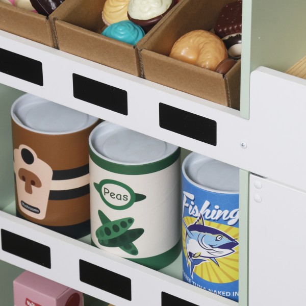 Magazin de Jucărie din Lemn Moni Toys, Tejghea cu Casă de Marcat, Alimente, Bancnote, Set Complet, 3 Ani+