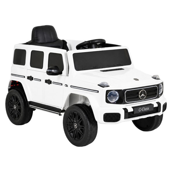 Mașină Electrică Mercedes-Benz G580 White pentru Copii, 12V, Telecomandă 2.4 GHz, Bluetooth, Scaun din Piele, Anvelope EVA, 3-8 Ani