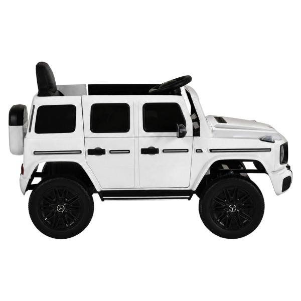 Mașină Electrică Mercedes-Benz G580 White pentru Copii, 12V, Telecomandă 2.4 GHz, Bluetooth, Scaun din Piele, Anvelope EVA, 3-8 Ani