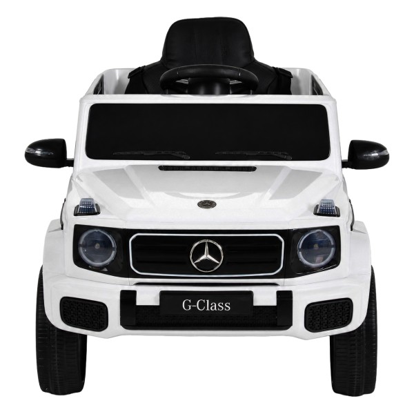 Mașină Electrică Mercedes-Benz G580 White pentru Copii, 12V, Telecomandă 2.4 GHz, Bluetooth, Scaun din Piele, Anvelope EVA, 3-8 Ani
