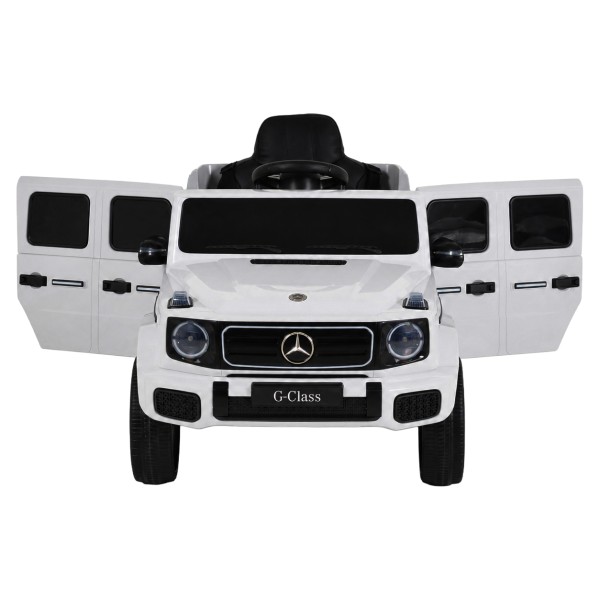 Mașină Electrică Mercedes-Benz G580 White pentru Copii, 12V, Telecomandă 2.4 GHz, Bluetooth, Scaun din Piele, Anvelope EVA, 3-8 Ani