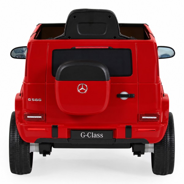 Mașină Electrică Mercedes-Benz G580 Red pentru Copii, 12V, Telecomandă 2.4 GHz, Bluetooth, Scaun din Piele, Anvelope EVA, 3-8 Ani