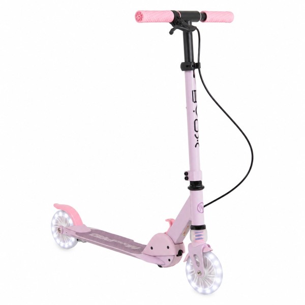 Trotinetă Pliabilă Byox ManiaPro Pink, Roți LED 125mm, Frână Dublă, Suspensie Față, Ghidon Reglabil, 5+ Ani, Max 50 kg