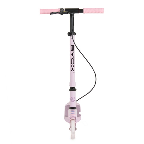 Trotinetă Pliabilă Byox ManiaPro Pink, Roți LED 125mm, Frână Dublă, Suspensie Față, Ghidon Reglabil, 5+ Ani, Max 50 kg