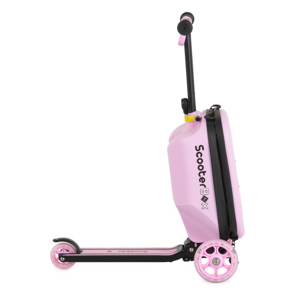 Trotinetă 2în1 Byox ScooterBox Pink, Geantă Depozitare Extensibilă, Compartiment Desen A5, Roți LED, Ghidon Reglabil, 2-5 Ani