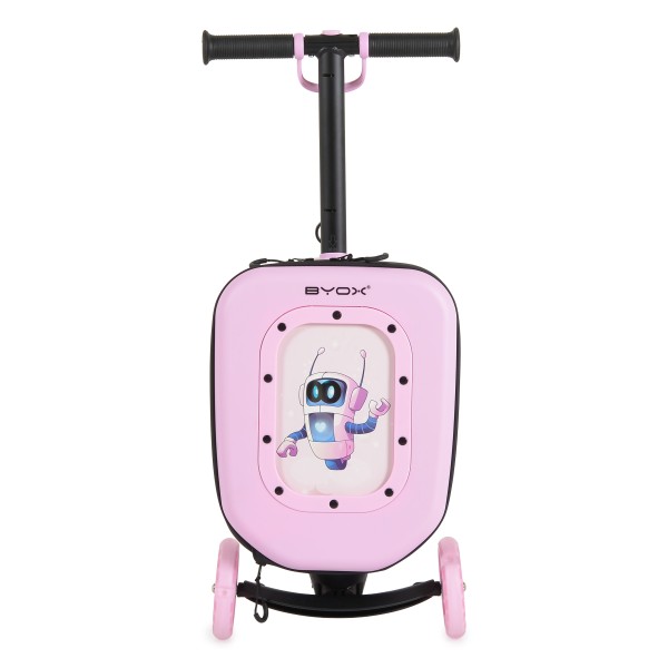 Trotinetă 2în1 Byox ScooterBox Pink, Geantă Depozitare Extensibilă, Compartiment Desen A5, Roți LED, Ghidon Reglabil, 2-5 Ani