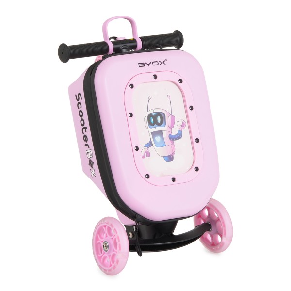 Trotinetă 2în1 Byox ScooterBox Pink, Geantă Depozitare Extensibilă, Compartiment Desen A5, Roți LED, Ghidon Reglabil, 2-5 Ani