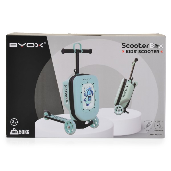 Trotinetă 2în1 Byox ScooterBox Pink, Geantă Depozitare Extensibilă, Compartiment Desen A5, Roți LED, Ghidon Reglabil, 2-5 Ani