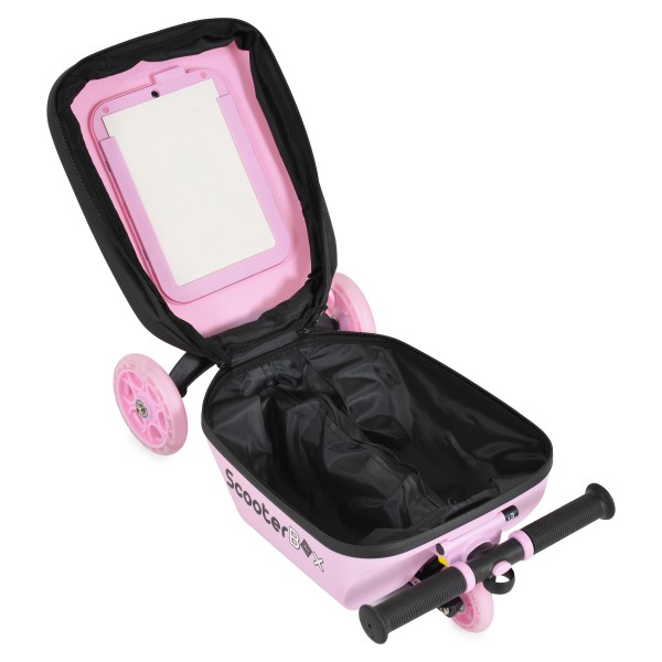 Trotinetă 2în1 Byox ScooterBox Pink, Geantă Depozitare Extensibilă, Compartiment Desen A5, Roți LED, Ghidon Reglabil, 2-5 Ani