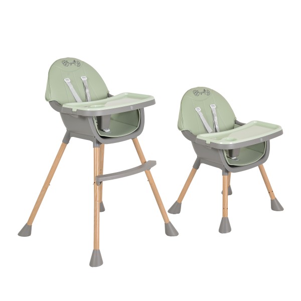 Scaun de Masă 2în1 Moni Biscotti Mint, Tapițerie PU, Ham 5 Puncte, Tavă Dublă Detașabilă, 6 Luni – 20 kg