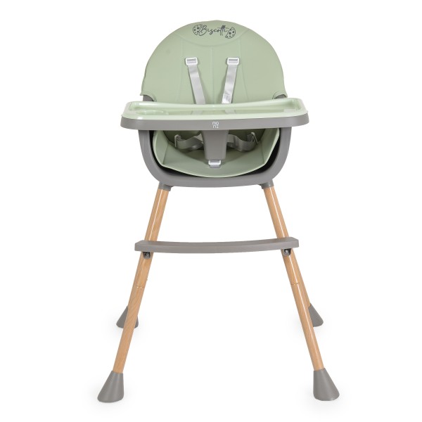 Scaun de Masă 2în1 Moni Biscotti Mint, Tapițerie PU, Ham 5 Puncte, Tavă Dublă Detașabilă, 6 Luni – 20 kg