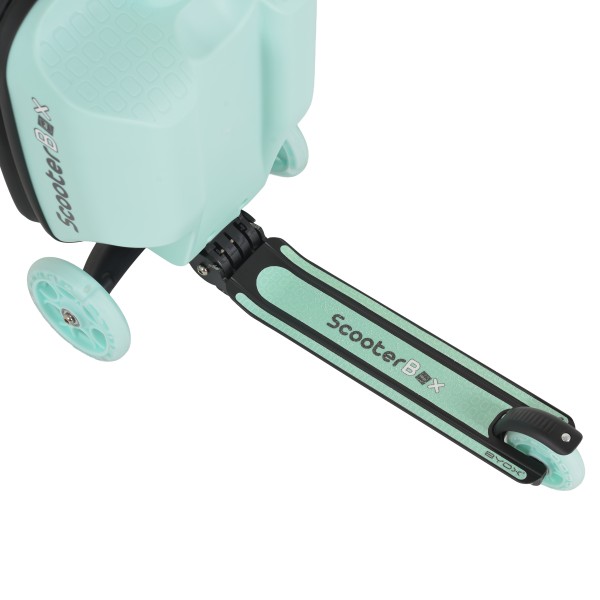 Trotinetă 2în1 Byox ScooterBox Mint, Geantă Depozitare Extensibilă, Compartiment Desen A5, Roți LED, Ghidon Reglabil, 2-5 Ani