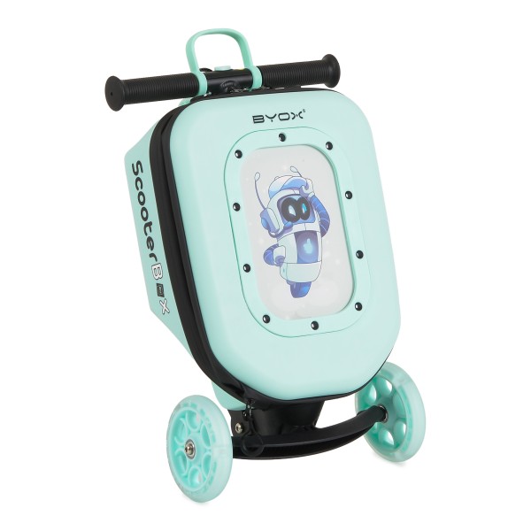 Trotinetă 2în1 Byox ScooterBox Mint, Geantă Depozitare Extensibilă, Compartiment Desen A5, Roți LED, Ghidon Reglabil, 2-5 Ani
