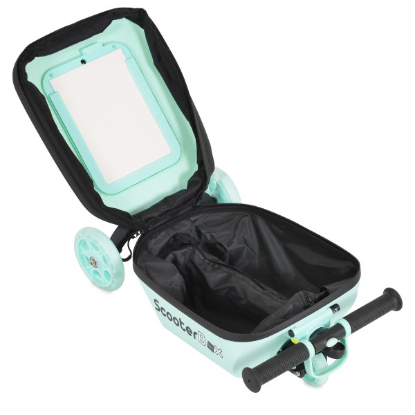 Trotinetă 2în1 Byox ScooterBox Mint, Geantă Depozitare Extensibilă, Compartiment Desen A5, Roți LED, Ghidon Reglabil, 2-5 Ani