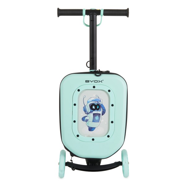 Trotinetă 2în1 Byox ScooterBox Mint, Geantă Depozitare Extensibilă, Compartiment Desen A5, Roți LED, Ghidon Reglabil, 2-5 Ani