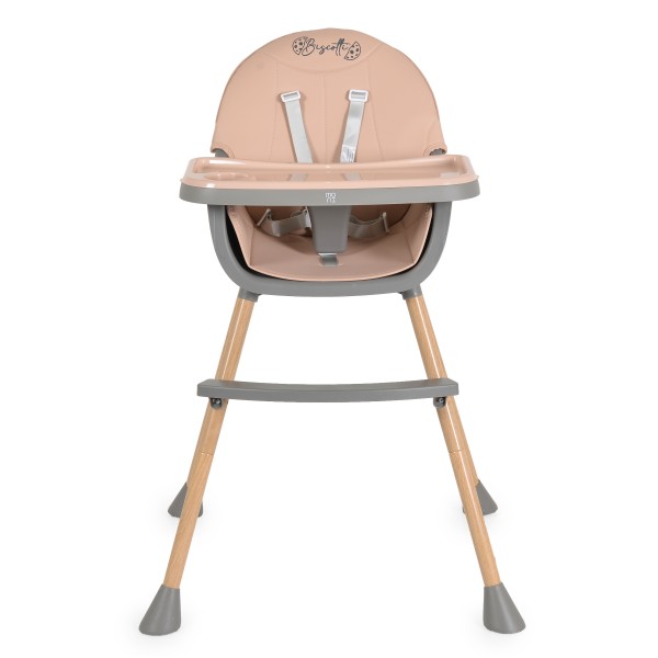 Scaun de Masă 2în1 Moni Biscotti Pink, Tapițerie PU, Ham 5 Puncte, Tavă Dublă Detașabilă, 6 Luni – 20 kg
