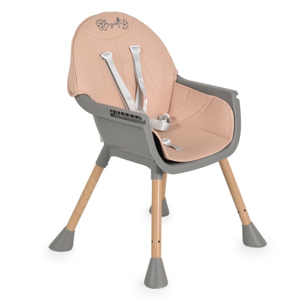 Scaun de Masă 2în1 Moni Biscotti Pink, Tapițerie PU, Ham 5 Puncte, Tavă Dublă Detașabilă, 6 Luni – 20 kg