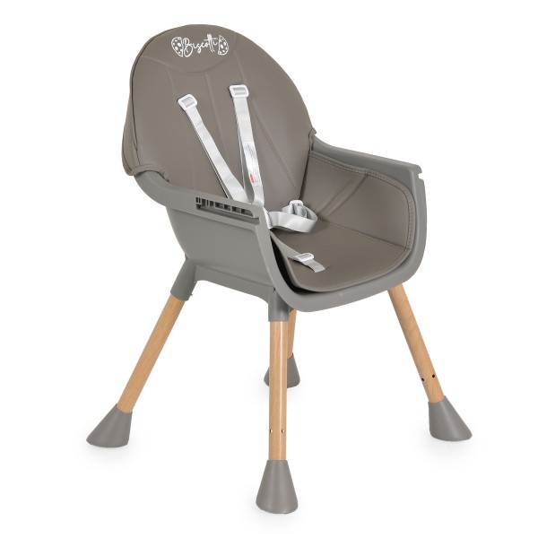 Scaun de Masă 2în1 Moni Biscotti Grey, Tapițerie PU, Ham 5 Puncte, Tavă Dublă Detașabilă, 6 Luni – 20 kg