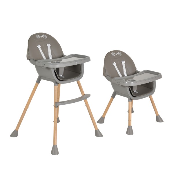 Scaun de Masă 2în1 Moni Biscotti Grey, Tapițerie PU, Ham 5 Puncte, Tavă Dublă Detașabilă, 6 Luni – 20 kg