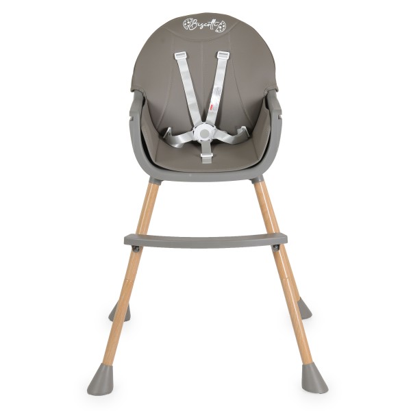 Scaun de Masă 2în1 Moni Biscotti Grey, Tapițerie PU, Ham 5 Puncte, Tavă Dublă Detașabilă, 6 Luni – 20 kg