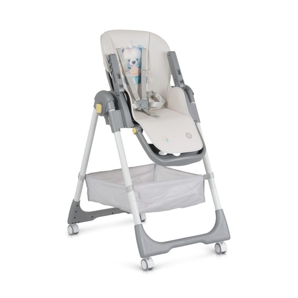Scaun de Masă Moni Raffy Yellow, 8 Niveluri Înălțime, Spătar 4 Poziții, Tavă Dublă, Ham 5 Puncte, Roți cu Frâne, Coș Depozitare, 6 Luni – 15 kg