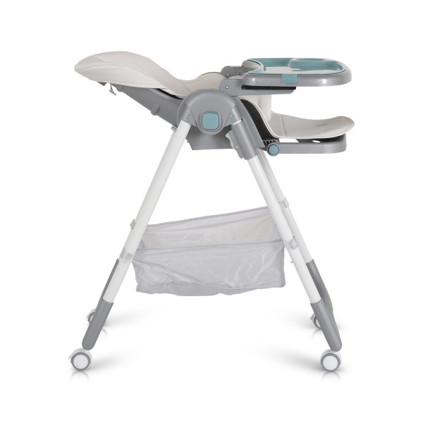 Scaun de Masă Moni Raffy Mint, 8 Niveluri Înălțime, Spătar 4 Poziții, Tavă Dublă, Ham 5 Puncte, Roți cu Frâne, Coș Depozitare, 6 Luni – 15 kg