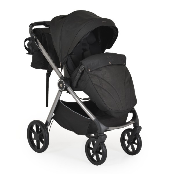 Carucior 3 in 1 Cangaroo Unique Black, 0-4 ani, 22 kg, landou, scaun auto i-Size 40-87 cm, reversibil