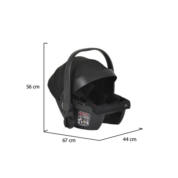 Carucior 3 in 1 Cangaroo Unique Black, 0-4 ani, 22 kg, landou, scaun auto i-Size 40-87 cm, reversibil