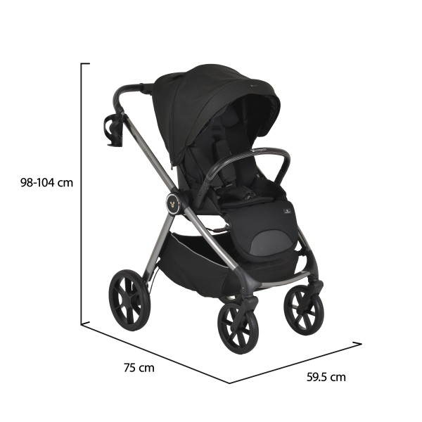 Carucior 3 in 1 Cangaroo Unique Black, 0-4 ani, 22 kg, landou, scaun auto i-Size 40-87 cm, reversibil